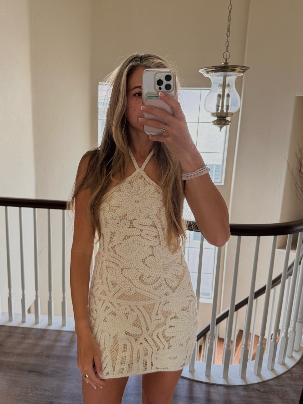 NWT Zara White Crochet Halter Mini Dress Sz M
